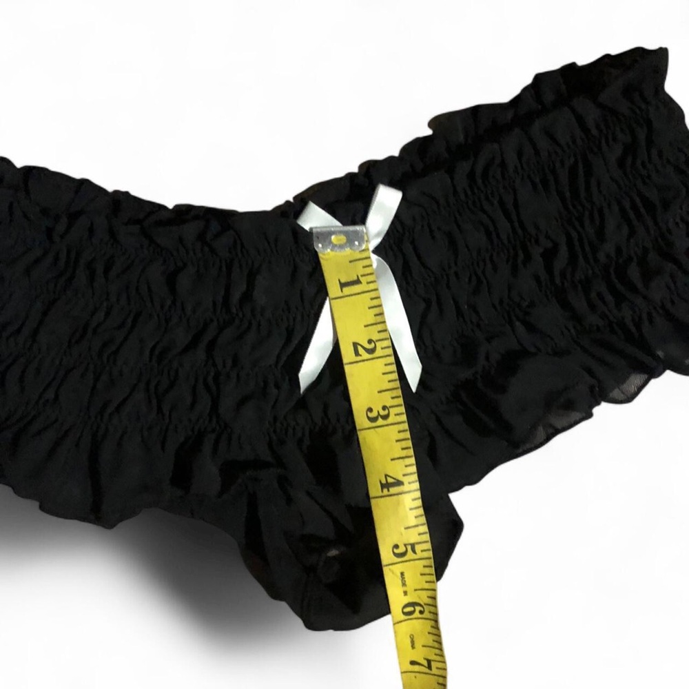 RARE Vintage Fredricks Of Hollywood Black Ruffle Gather Bow Two piece Set Y2K - Picture 6 of 7